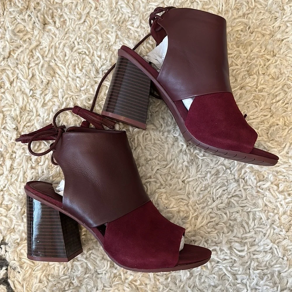 NEW Kenneth Cole Reaction Reach The Stars Peep Toe Burgundy Leather Bootie - Picture 13 of 16